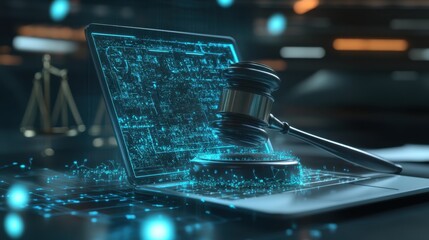 Poster - Digital Justice with Gavel and Technology Elements