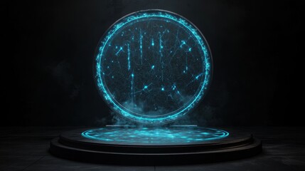 Poster - Futuristic Portal with Glowing Blue Lights and Patterns