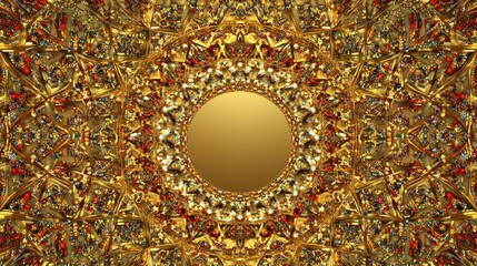 Poster - Bright gold background with shimmering triangular patterns on the edges, forming a sophisticated frame around an empty center for text