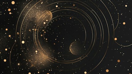 Poster - Elegant gold background with layered, transparent circular shapes and thin lines bordering the center space, ideal for professional slide text placement