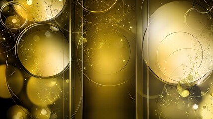 Poster - Elegant gold background with layered, transparent circular shapes and thin lines bordering the center space, ideal for professional slide text placement