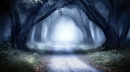 Poster - Misty Forest Pathway in Enchanting Atmosphere