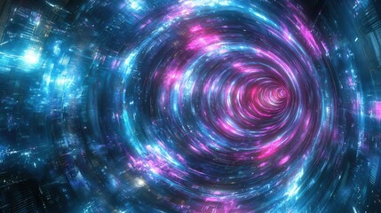 Poster - A mesmerizing swirl of vibrant pink and blue lights creates an otherworldly vortex effect, evoking a sense of cosmic adventure.