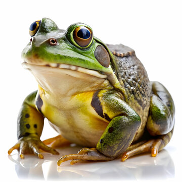 Single bullfrog isolated on a white background with copy space image.