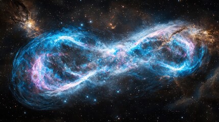 Wall Mural - An artistic interpretation of a cosmic nebula, showcasing swirling clouds of gas and dust in brilliant hues of blue, pink, and purple, with stars forming within.