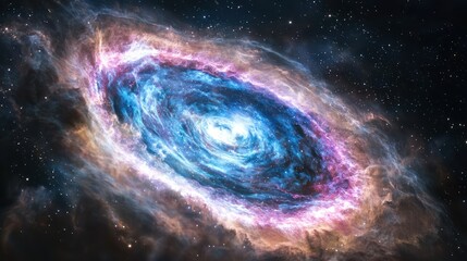 Wall Mural - An artistic interpretation of a cosmic nebula, showcasing swirling clouds of gas and dust in brilliant hues of blue, pink, and purple, with stars forming within.