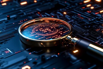 Poster - Flat 2D depiction of a magnifying glass over data clusters, symbolizing the focused search for patterns in a simple, clean style, symbolizing simplicity and precision