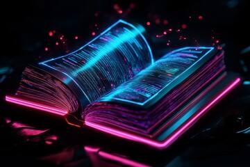 Aufkleber - Futuristic holographic bond document with neon borders and organized data, symbolizing the high-tech, secure approach to bond investments, symbolizing innovation and clarity