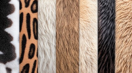 a collection of diverse animal fur textures displaying rich patterns and colors, showcasing nature's