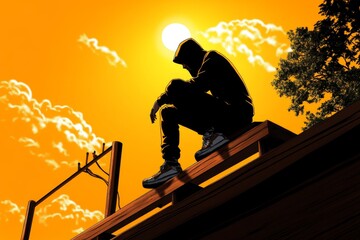 Poster - Silhouette of a hooded figure on a rooftop, with simple, clean lines capturing the stealth and focus of an assassin, symbolizing simplicity and suspense