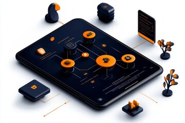 Poster - Simple depiction of a digital dashboard with organized data layers, symbolizing the accessibility and scalability of data warehousing, symbolizing clarity and structure
