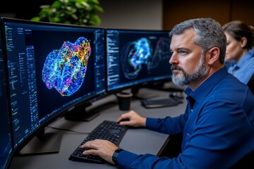 Poster - Team of analysts reviewing large screens with clean data visuals, capturing the collective focus on accuracy and high-quality standards, symbolizing teamwork and trust