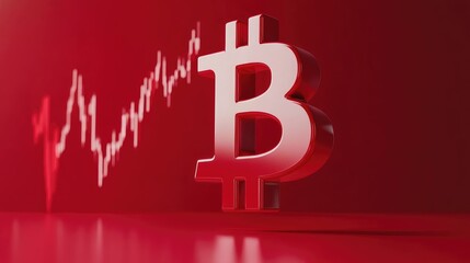 Aufkleber - Bitcoin currency symbol with red chart, downward trend line, crypto price fall concept