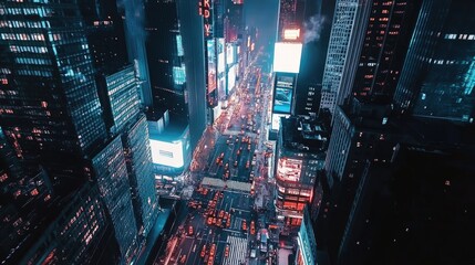 Fototapete - Blank lightbox on city skyscraper, ideal OOH mockup for ad campaigns, vivid city backdrop