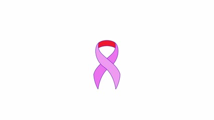 Poster - Breast cancer awareness ribbon 2D object animation. Women health promotion. Femininity solidarity cartoon 4K video, alpha channel. Charity campaign accessory animated flat item on white background