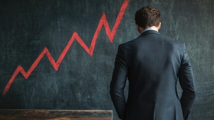 Businessman studying declining sales graph, showing signs of worry and disappointment