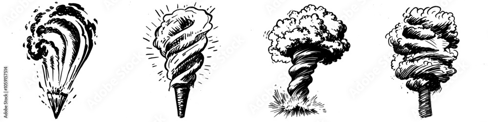 Icon of tornado line. Spiral whirlwind and hurricane symbol with speed ...