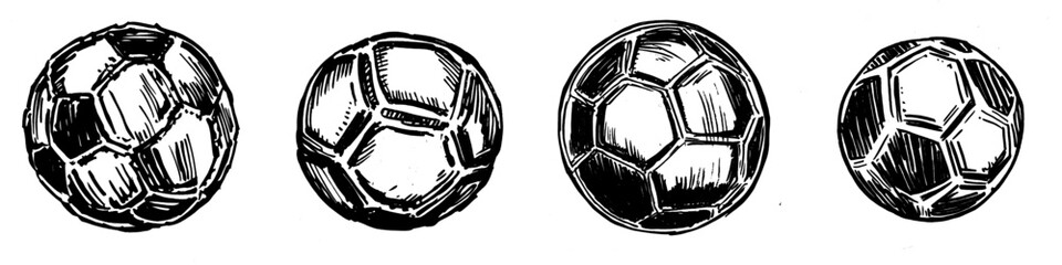 Drawing of a soccer ball in sketch style. Isolated on a white background. Hand drawn soccer ball.