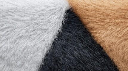 Close-up view of soft fur textures in black, white, and brown shades, creating a cozy and inviting feel.