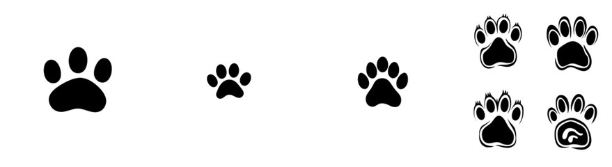 Wall Mural - Black and white dog paw silhouette with a modern style