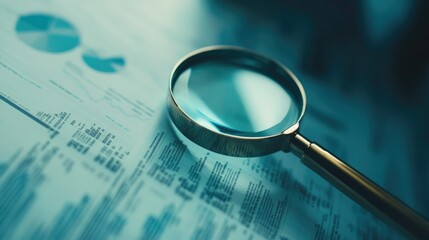 Poster - Financial chart with magnifying glass revealing data patterns, focused on economic insights