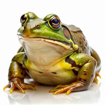 Single bullfrog isolated on a white background with copy space image.