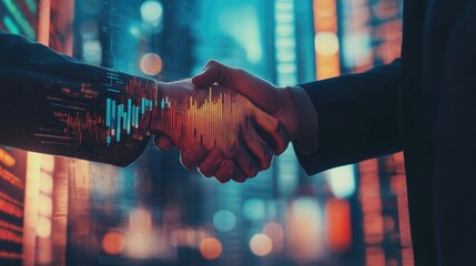 Aufkleber - Handshake with finance technology overlay, representing investment success and partnerships