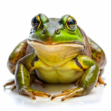 Single bullfrog isolated on a white background with copy space image.