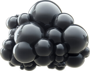 Poster - Glossy black bubble cluster isolated on transparent background, abstract design and creativity concept