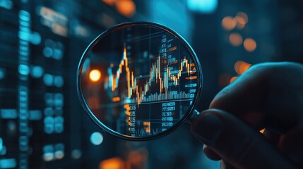 Poster - Magnifying lens over stock market graph, pinpointing essential financial details