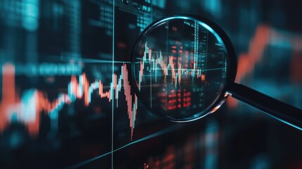 Poster - Magnifying lens over stock market graph, pinpointing essential financial details