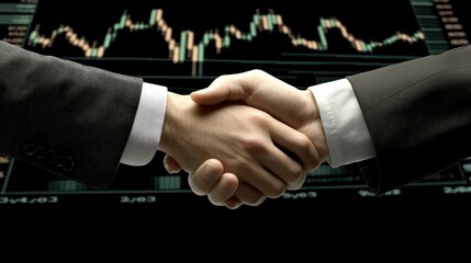 Poster - Professional handshake with finance and stock data in background, symbolizing success