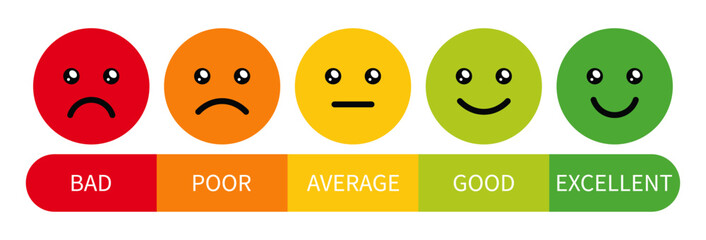 Wall Mural - rating emoji set with stars in fill style for customer feedback and product experience. five-star ra