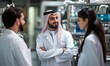 © jambulart - Three scientists in lab coats talking.