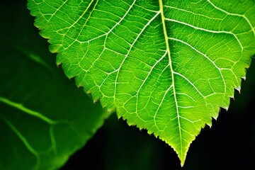 single leaf intricate veins vibrant green close up on texture an