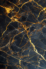 Fototapete - Vertical Black marble with Golden brown veinings. Gold and black marble.