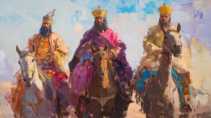 acrylic painting of the 3 wise men. religion concept