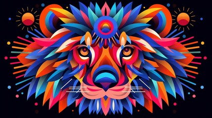 Poster - abstract lion head with artistic geometric shapes 2d illustration. leo creative expression flat cart