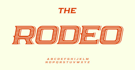 Leinwandbilder - Vintage western alphabet, bold striped letters, rugged antique font for rodeo logos, classic wild west headline, Americana country style typography, rustic cowboy typographic design. Vector typeset.