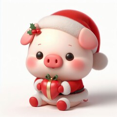 Wall Mural - 3d Cute fluffy christmas pig doing mini heart pose, full body, white background