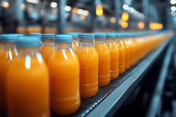 Poster - Automated Beverage Production Line with Orange Juice Bottles : Generative AI