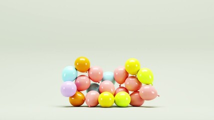 Aufkleber - slow motion heart shape made by colorful balloons falling on color background. 3d animation.