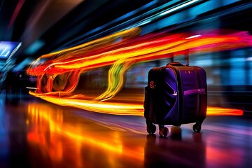 Poster - vibrant glass motion photography capture the smart luggage in mo
