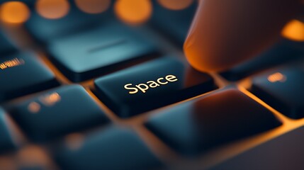 Poster - Close Up of Illuminated Keyboard Space Key Pressed in Cyber Technology Environment : Generative AI