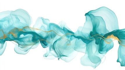 Poster - Abstract art with flowing teal and gold paint. This is an abstract digital painting with a whimsical and ethereal quality.