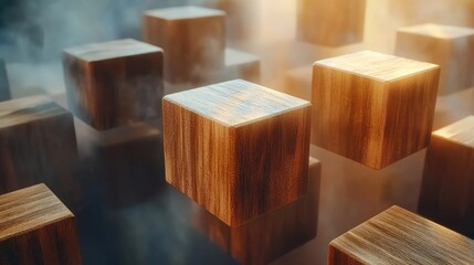 Poster - Wooden cubes in a soft, ethereal light, creating a sense of calm and tranquility.