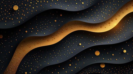 Wall Mural - A digital artwork featuring a starry night sky with golden swirling lines forming patterns,