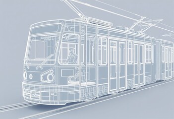 Poster - Wireframe tram driver D model outlines