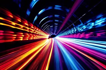 Fototapete - zooming lightslight trails with a zoom effect creating a tunnel