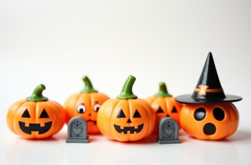 Halloween holiday toy pumpkins, toy caps, toy graves, toy candles,